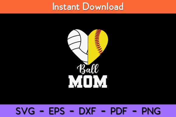 Ball Mom Heart Funny Softball Volleyball Design Review