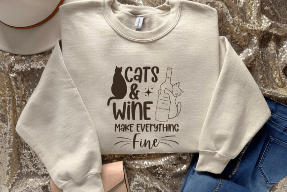 Cats and Wine Make Everything Fine SVG