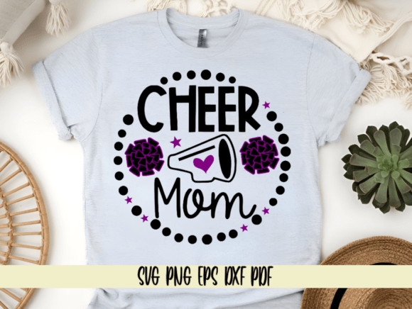 Cheer Mom with Megaphone and Pom Poms